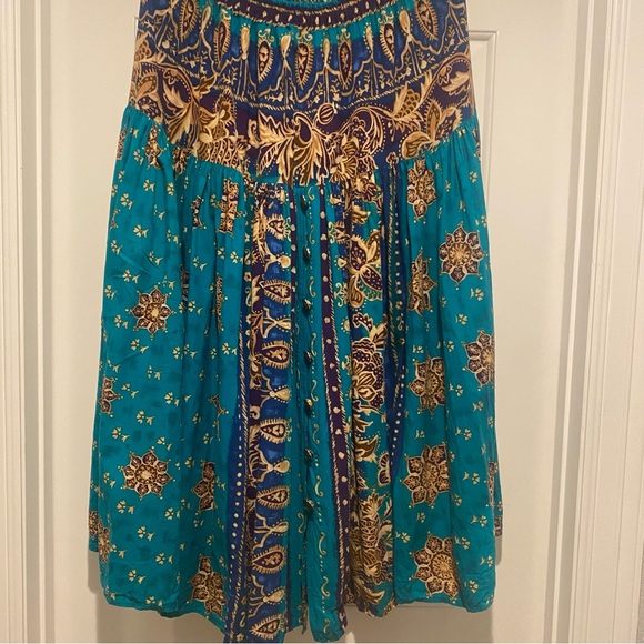 Vintage Howard Wolf Maxi full  bohemian turquoise & gold skirt - Picture 1 of 8